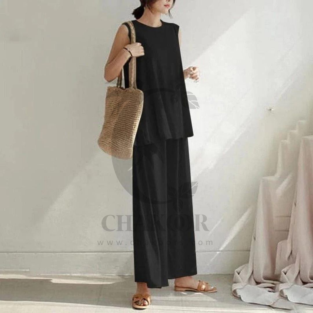 chakoor 2 Pcs Set Casual Trouser Sleeveless Top Comfortable Trouser SW- 0087
