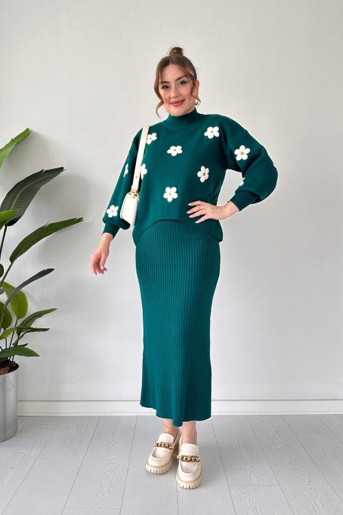 CH # 483 Chakoor BloomFit Ribbed Bodycon 2 Piece Winter Fleece Dress