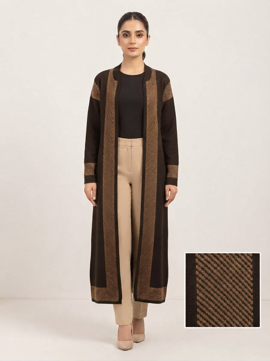 SL 5014 |Chakoor| Espresso Stripe Long Cardigan Co-Ord Set