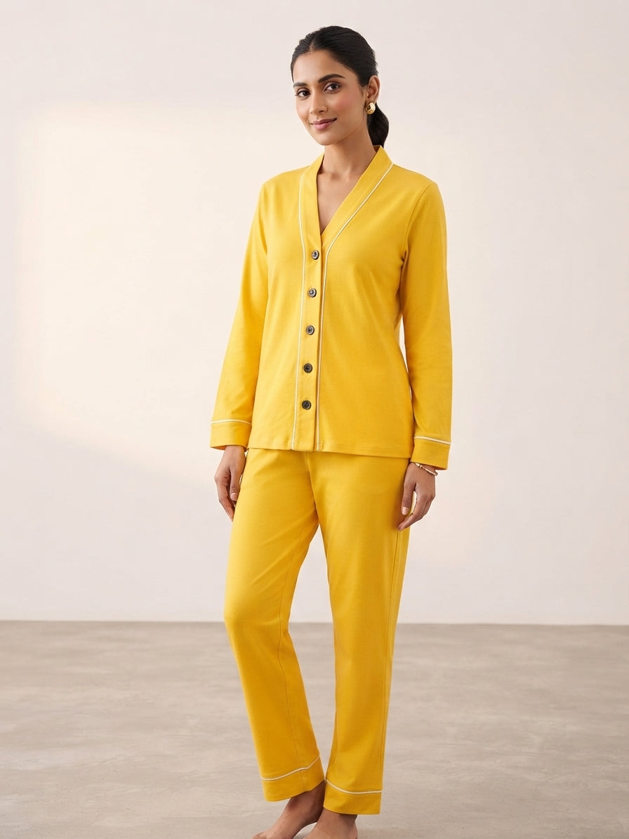 SL 5018 |Chakoor| Citrine V-Neck Button-Up Co-Ord Set