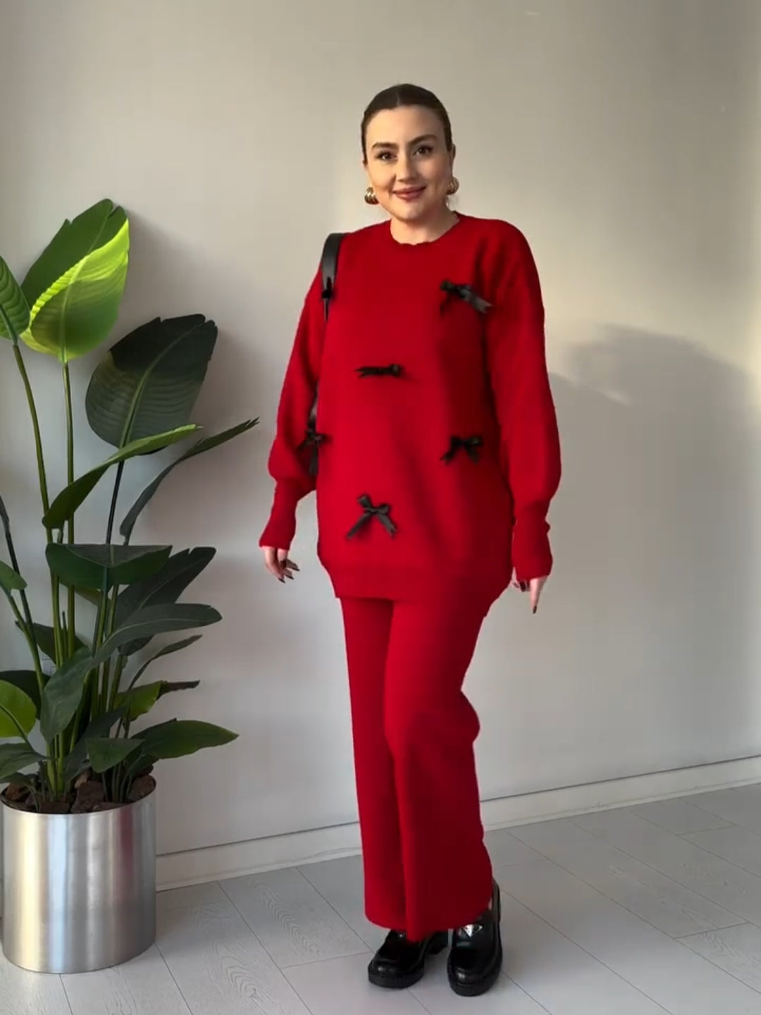 Ch # 525 bow style warm winter fleece co ord Set