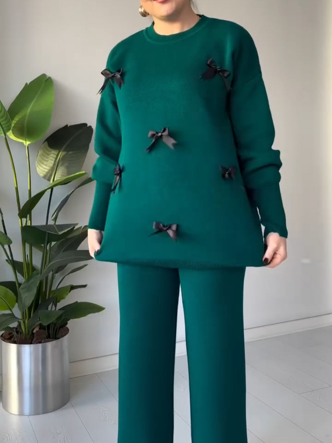 Ch # 525 bow style warm winter fleece co ord Set