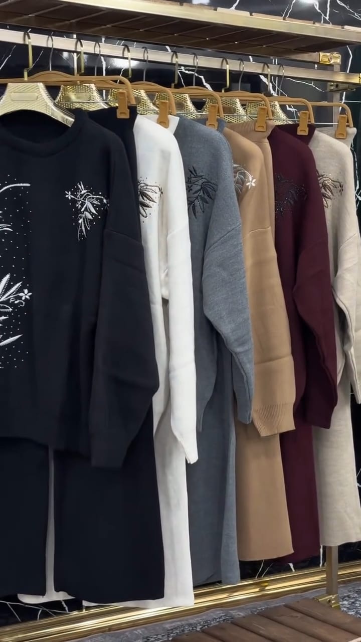 Row of sweaters on hangers in a store winter co ord outfit 2026