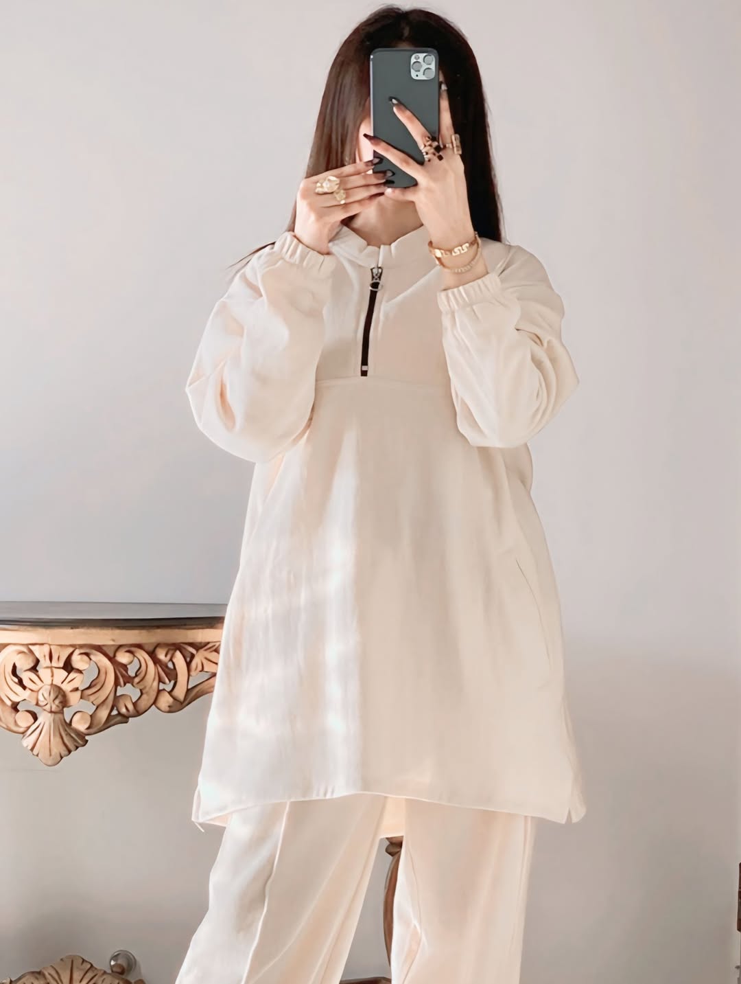 CH 322 chakoor winter side pocket 2 pieces fleece dress
