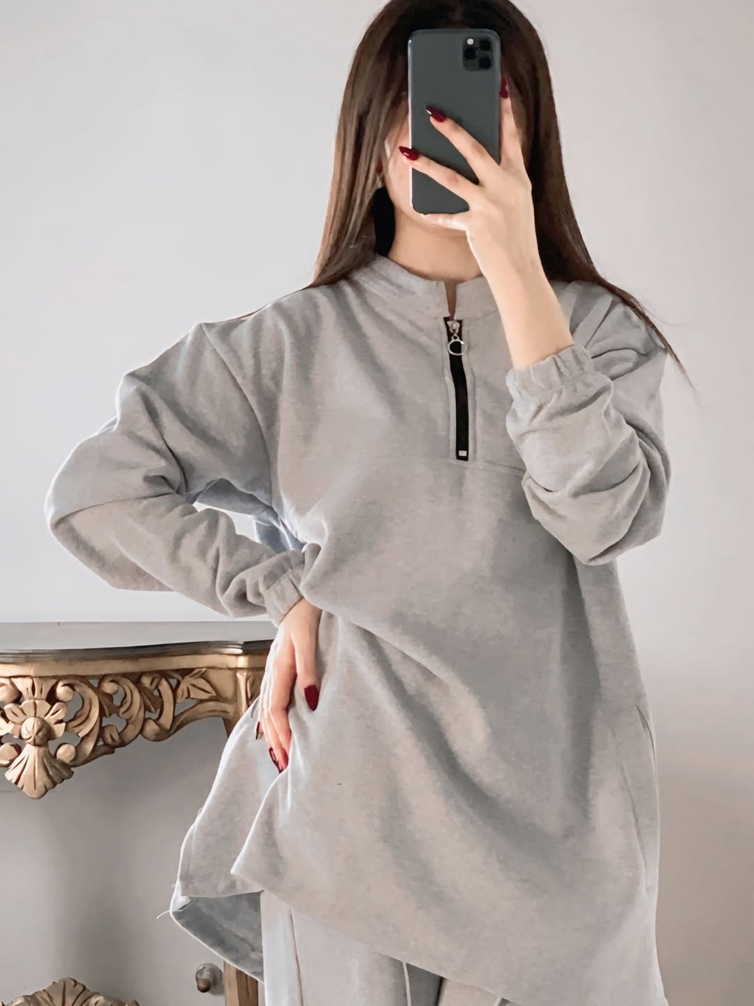 CH 322 chakoor winter side pocket 2 pieces fleece dress