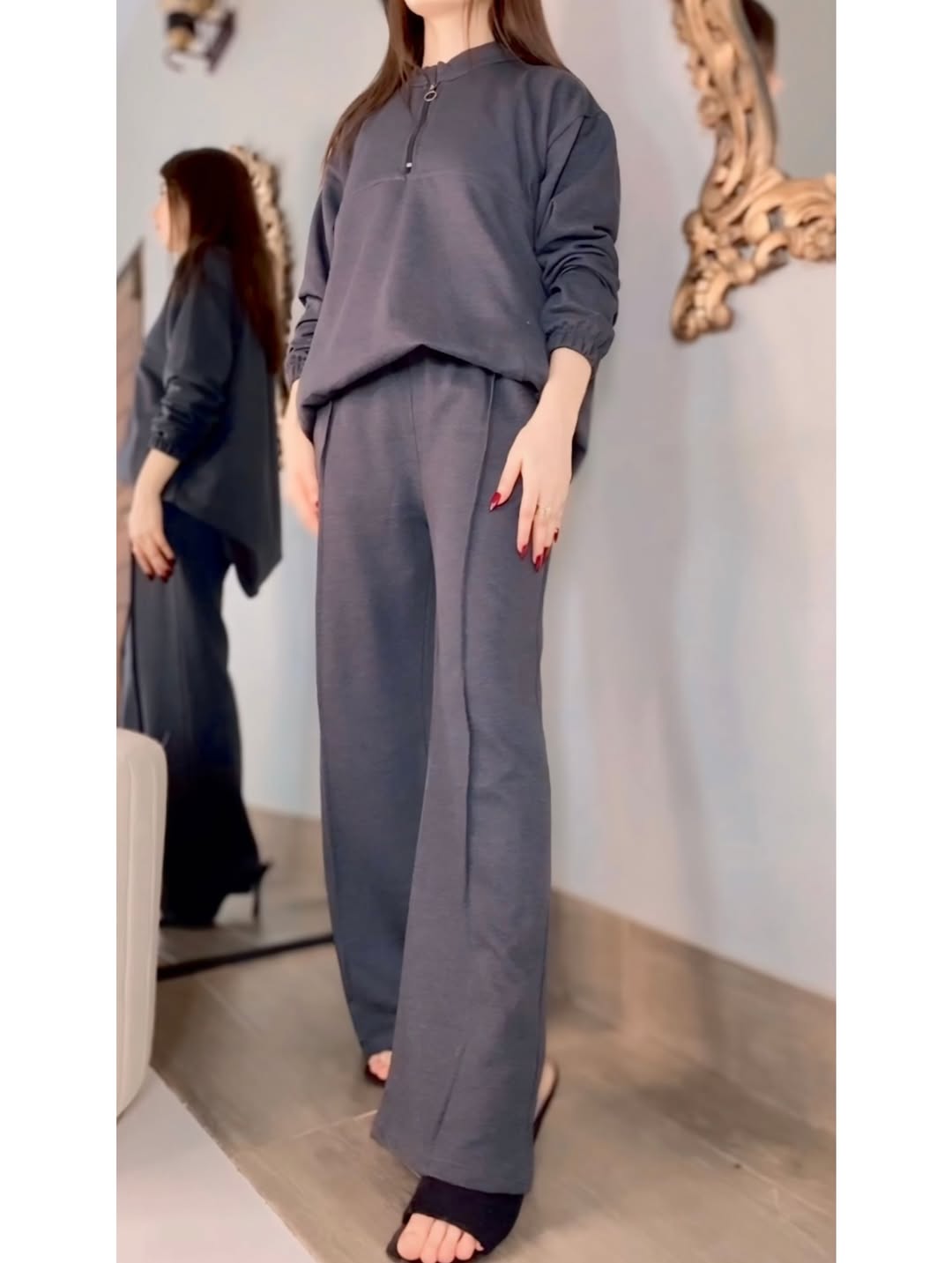 CH 322 chakoor winter side pocket 2 pieces fleece dress