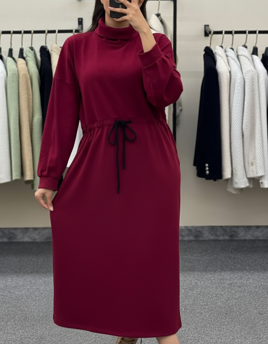 CH 582 Chakoor Cozy Drawstring Long Winter Frock Top for Women