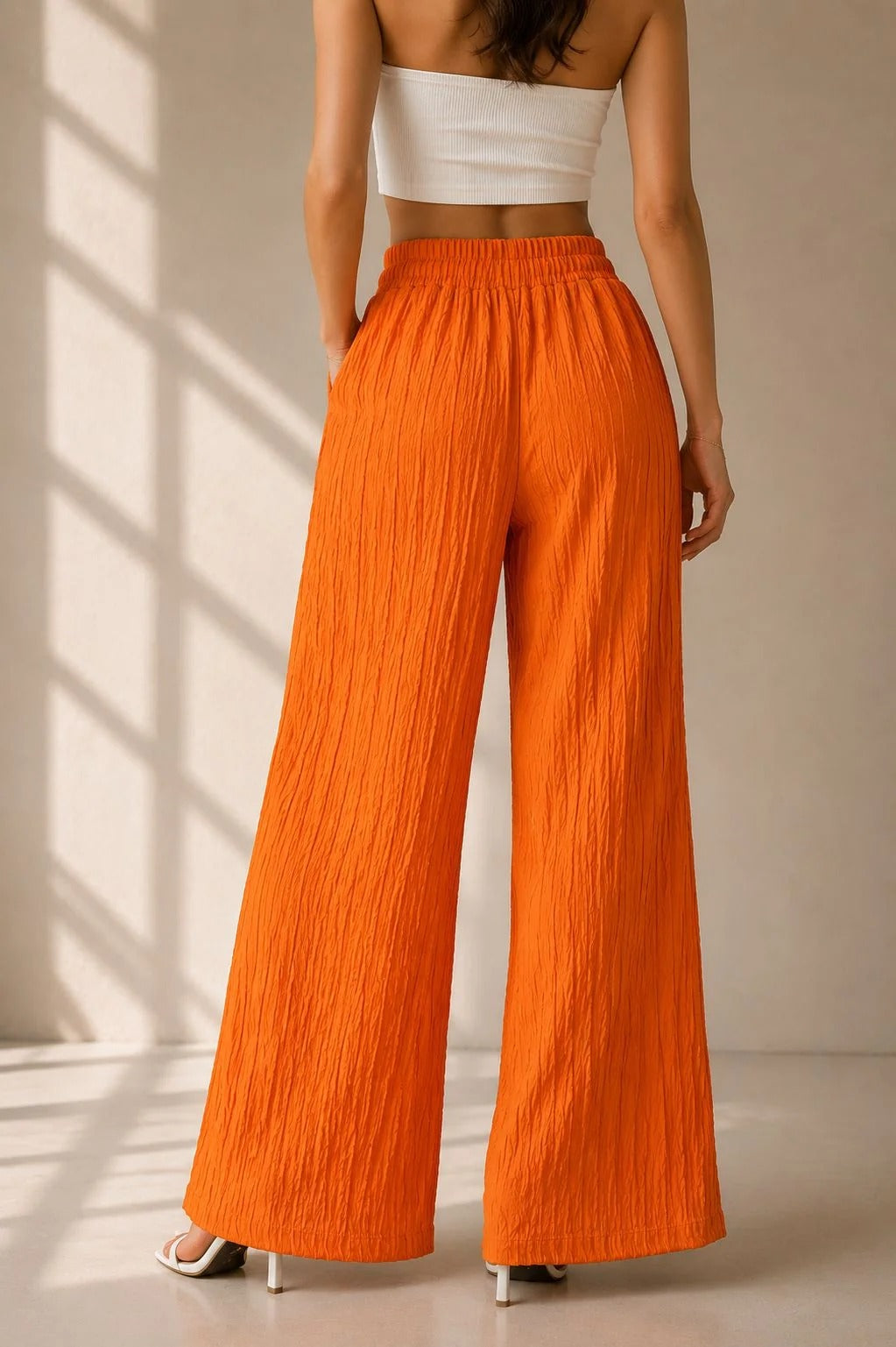 CH-6133 |CHAKOOR| LuxeFlow Crinkle Wide-Leg Pants