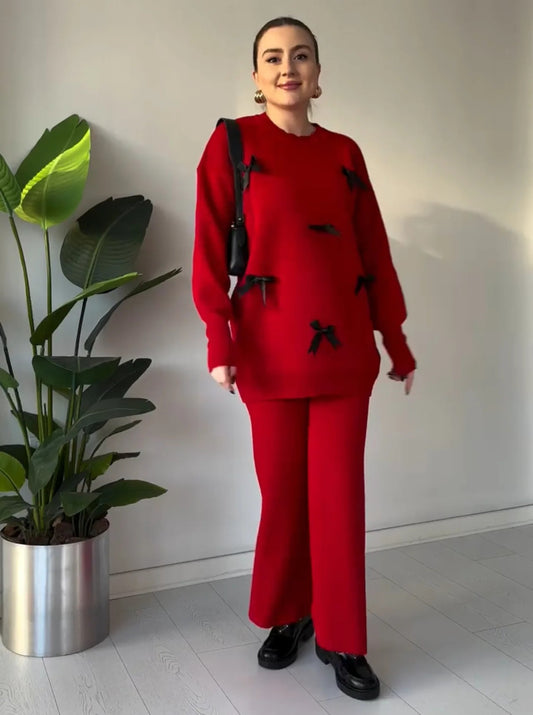 CH 525 |Chakoor| Bow Style Warm Fleece Wnter Co-ord Set