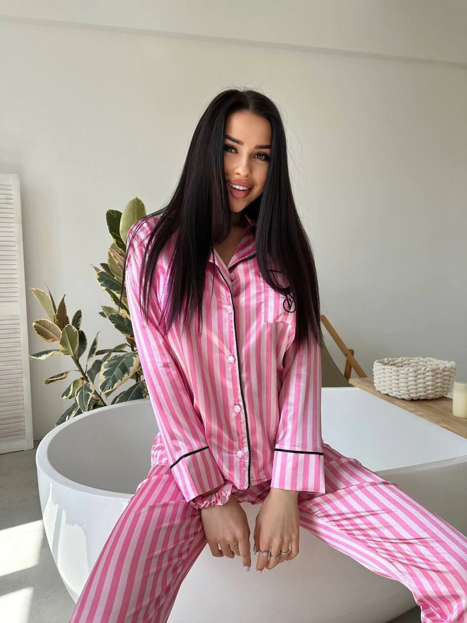 CH # 578 | Luxury Printed Silk Pajama Set For Women | D 5