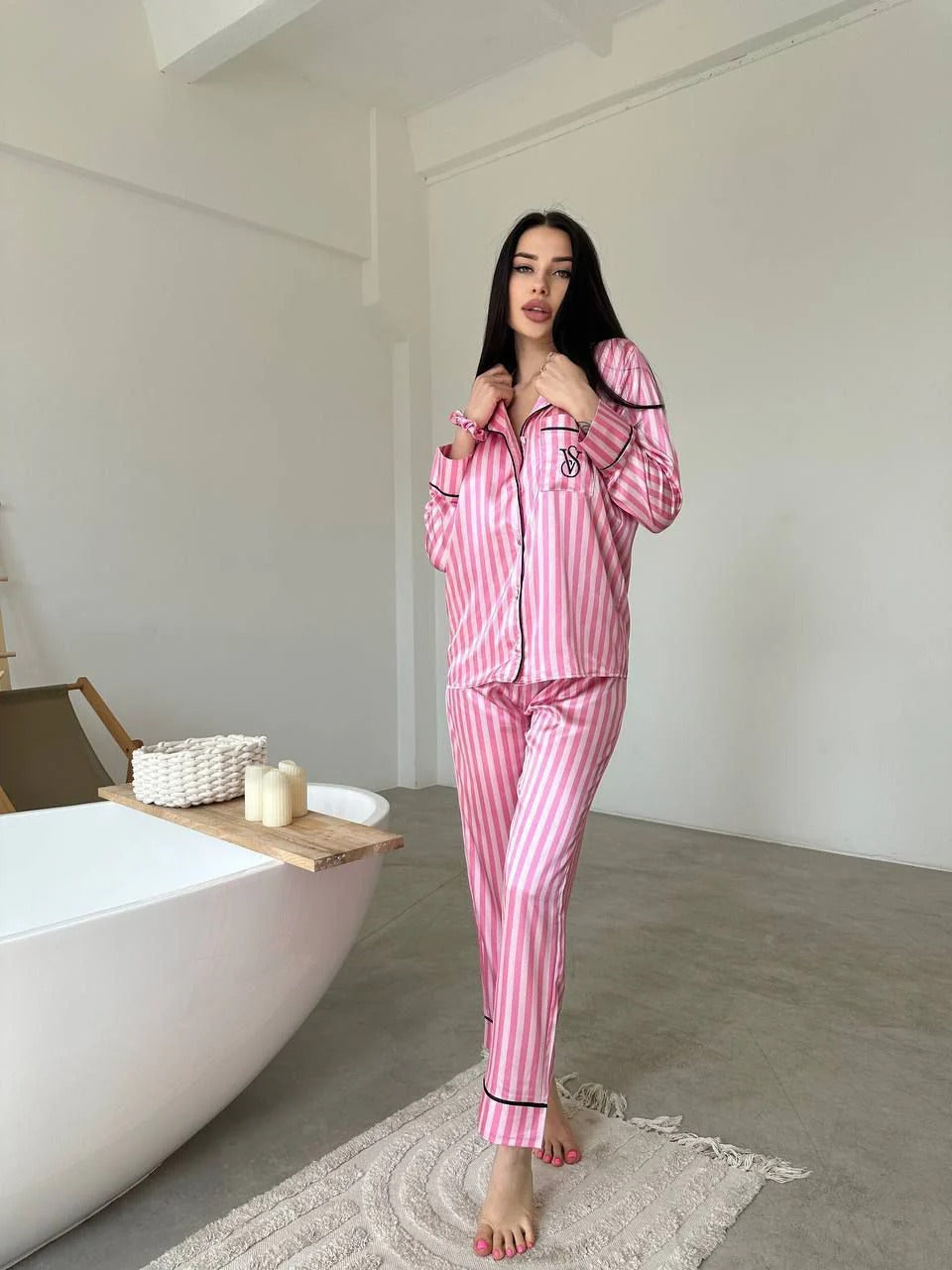CH # 578 | Luxury Printed Silk Pajama Set For Women | D 5