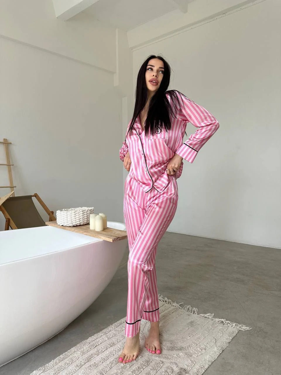 CH # 578 | Luxury Printed Silk Pajama Set For Women | D 5
