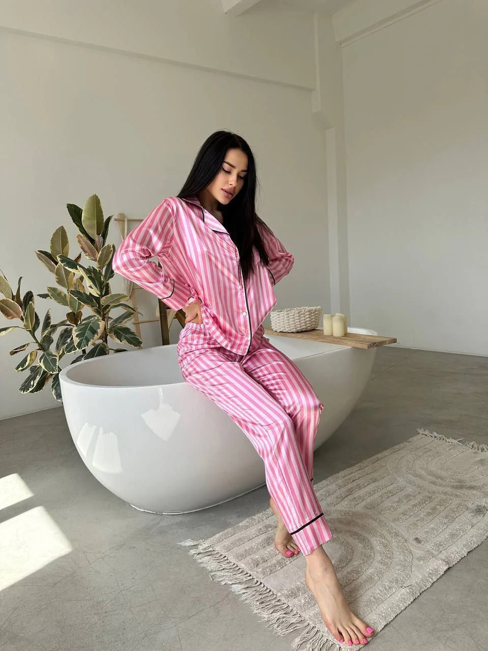 CH # 578 | Luxury Printed Silk Pajama Set For Women | D 5