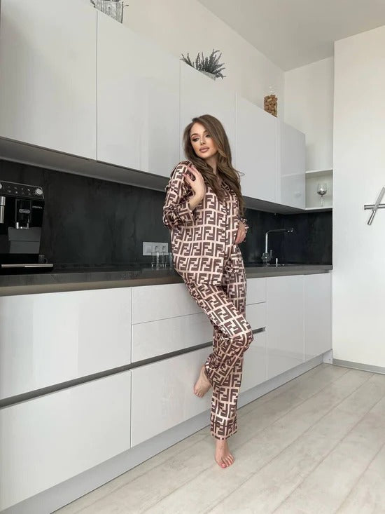 CH # 578 | Luxury Printed Silk Pajama Set For Women | D 3