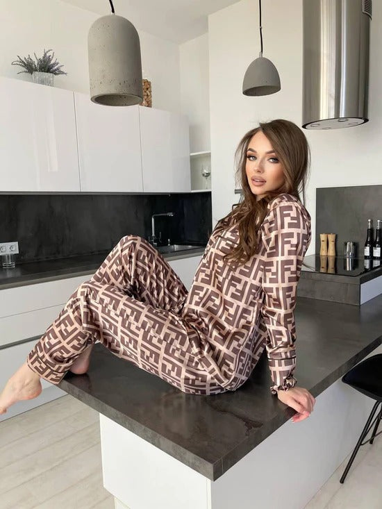 CH # 578 | Luxury Printed Silk Pajama Set For Women | D 3