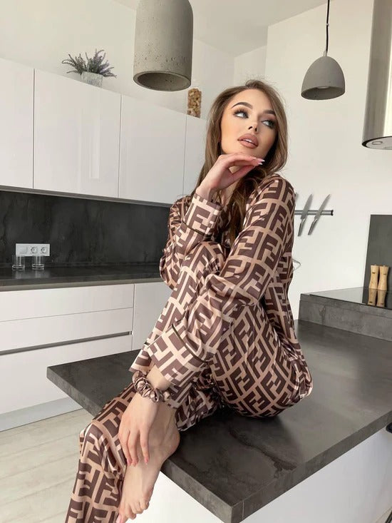 CH # 578 | Luxury Printed Silk Pajama Set For Women | D 3