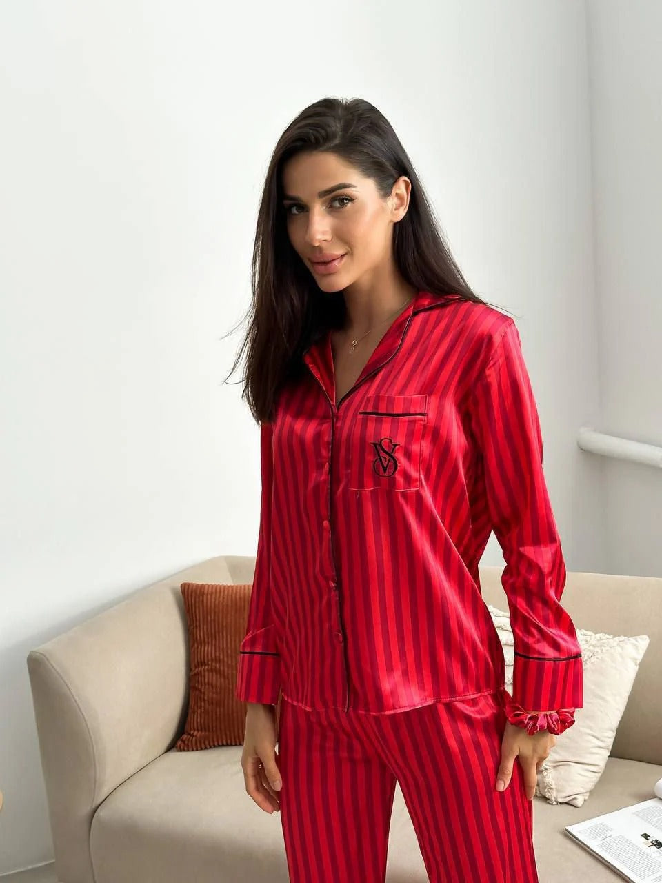 CH # 578 | Luxury Printed Silk Pajama Set For Women | D 8