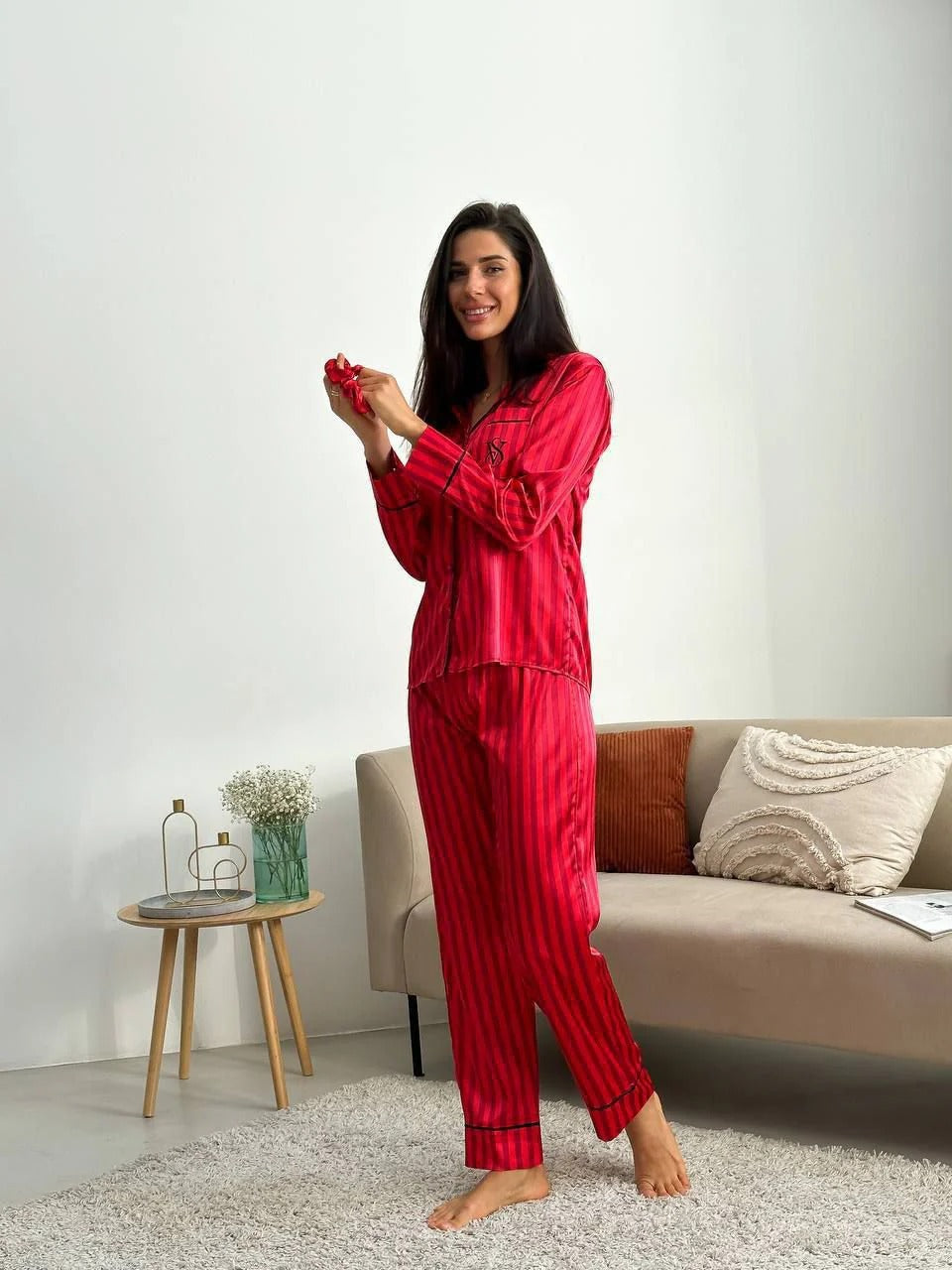 CH # 578 | Luxury Printed Silk Pajama Set For Women | D 8