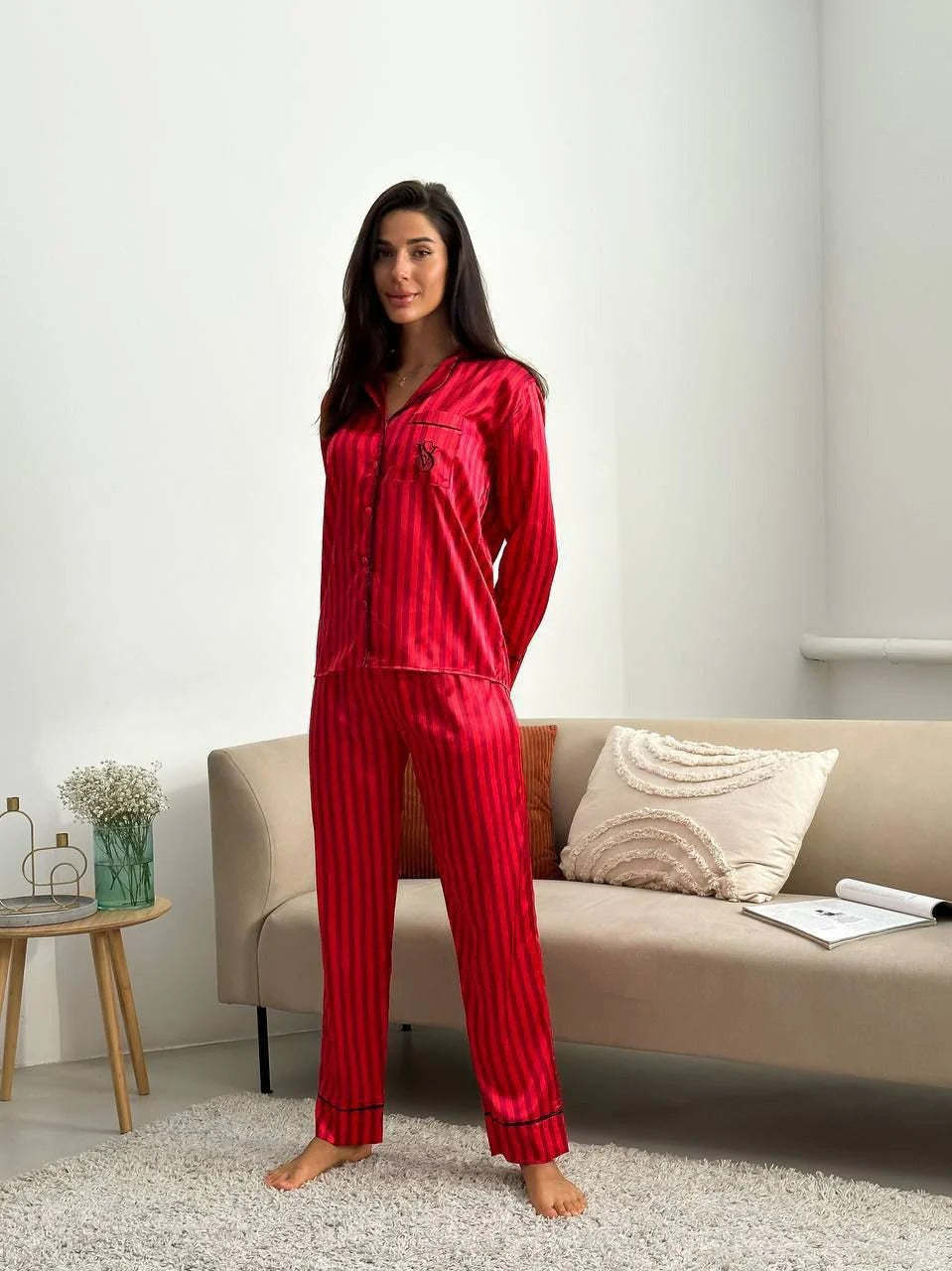 CH # 578 | Luxury Printed Silk Pajama Set For Women | D 8