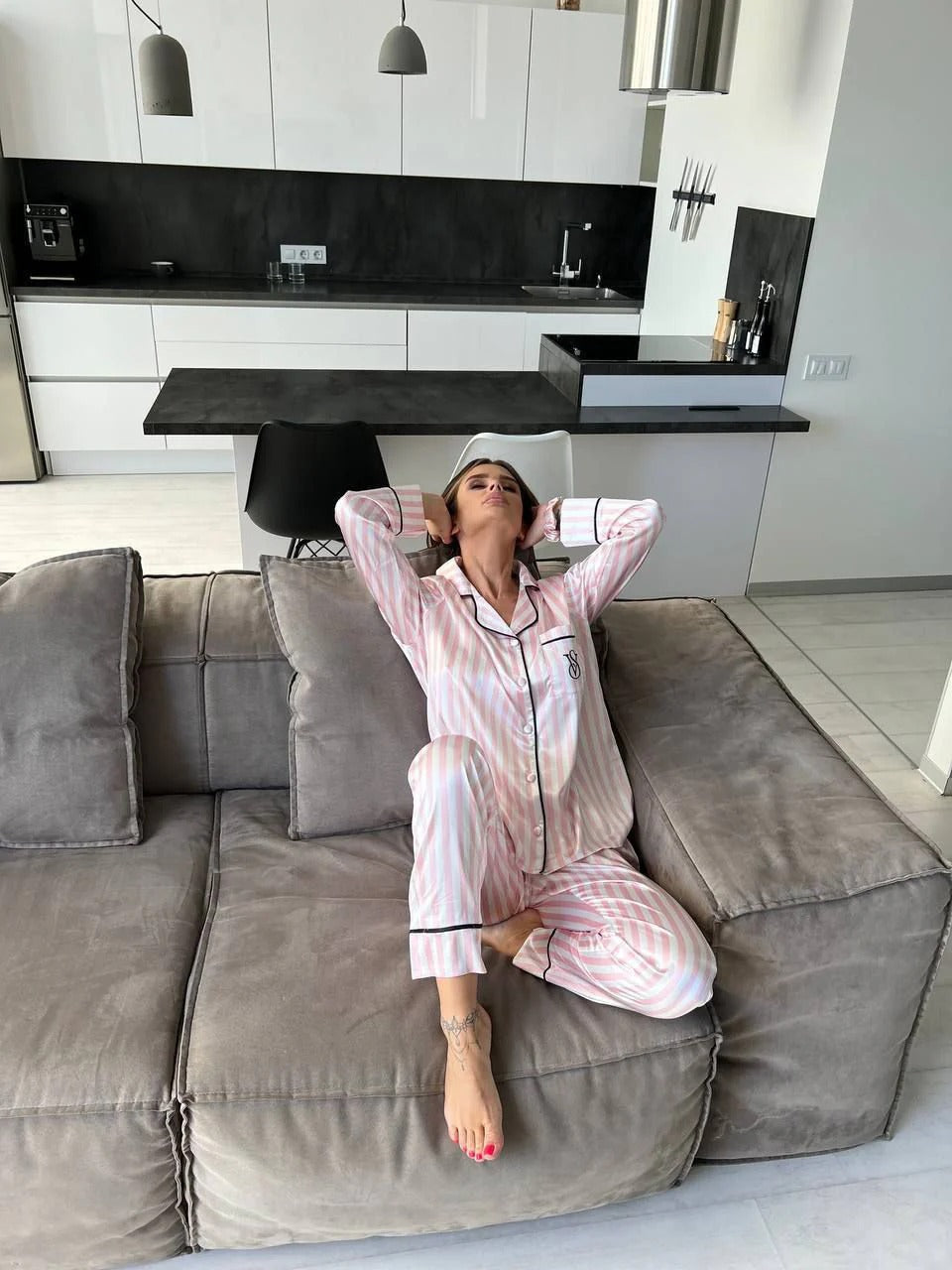 CH # 578 | Luxury Printed Silk Pajama Set For Women | D 2
