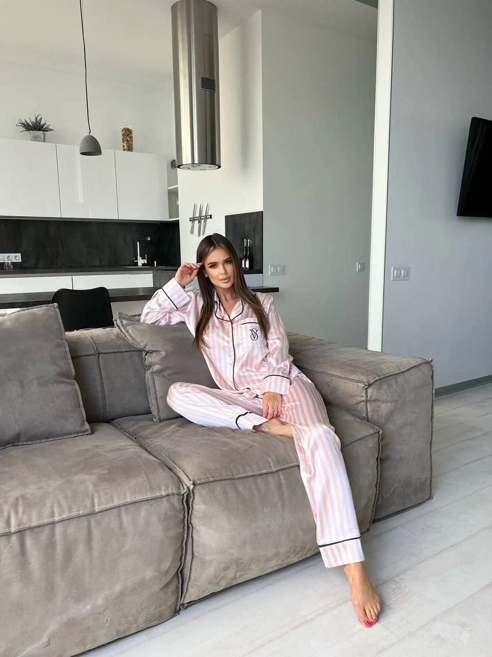 CH # 578 | Luxury Printed Silk Pajama Set For Women | D 2
