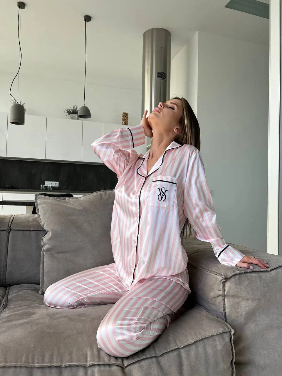 CH # 578 | Luxury Printed Silk Pajama Set For Women | D 2