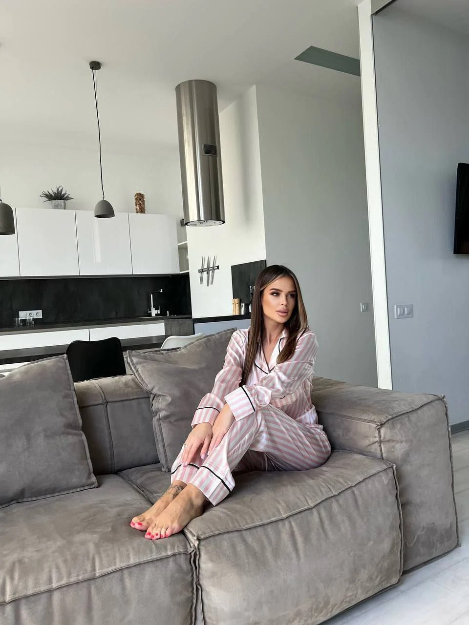 CH # 578 | Luxury Printed Silk Pajama Set For Women | D 2
