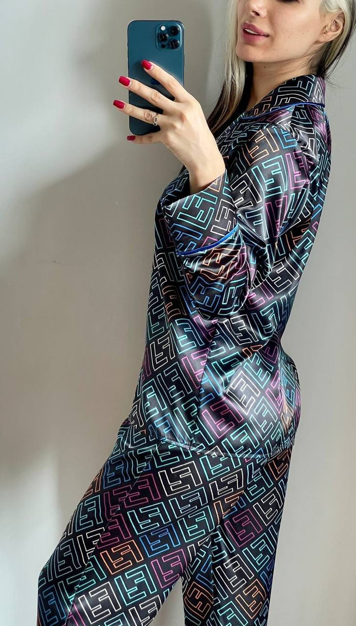 CH # 578 | Luxury Printed Silk Pajama Set For Women | D 4