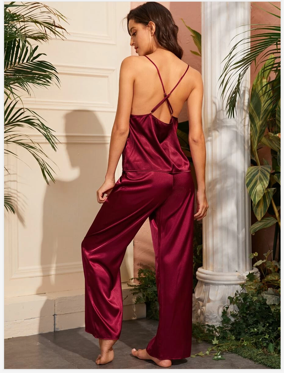 chakoor cross straps satin silk cami pajama CHK # P44