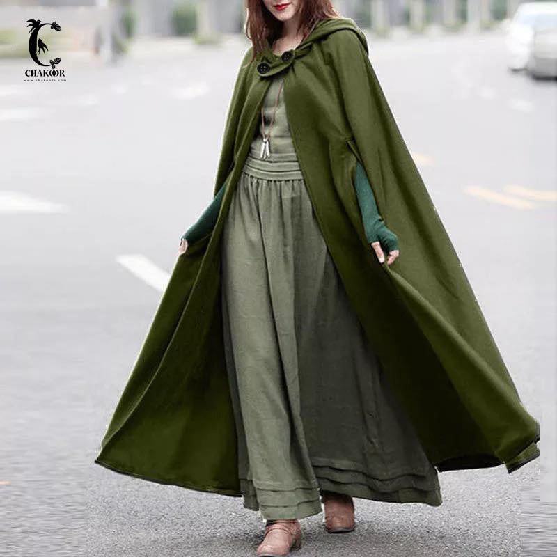 50% Off Chakoor Women Stylish Long Cape Cloak Hooded Coat Autumn Hoodies Poncho Warm Cosplay Outwear Windbreaker CH # 330