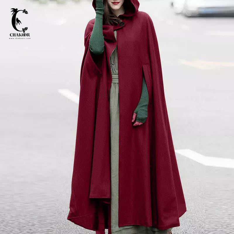 50% Off Chakoor Women Stylish Long Cape Cloak Hooded Coat Autumn Hoodies Poncho Warm Cosplay Outwear Windbreaker CH # 330
