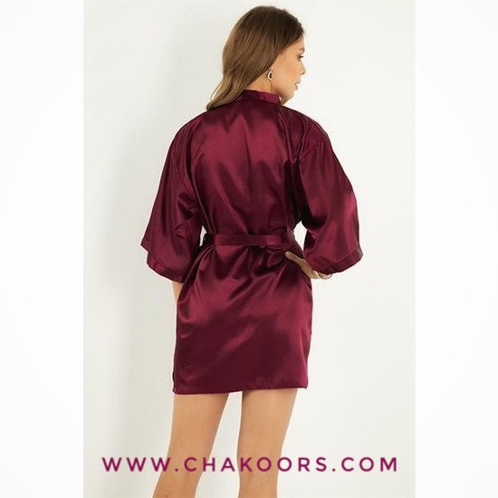 Chakoor's one piece Kimono Bridesmaid Short Robe CHK # P49 - Maroon