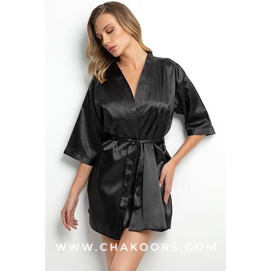 Chakoor's one piece Kimono Bridesmaid Short Robe CHK # P49 - Black