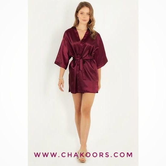 Chakoor's one piece Kimono Bridesmaid Short Robe CHK # P49 - Maroon