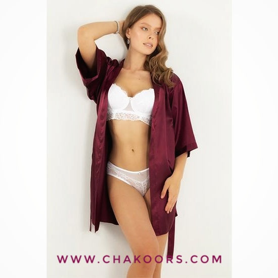Chakoor's one piece Kimono Bridesmaid Short Robe CHK # P49 - Maroon
