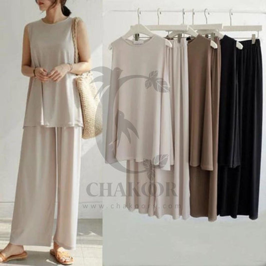 chakoor 2 Pcs Set Casual Trouser Sleeveless Top Comfortable Trouser SW- 0087