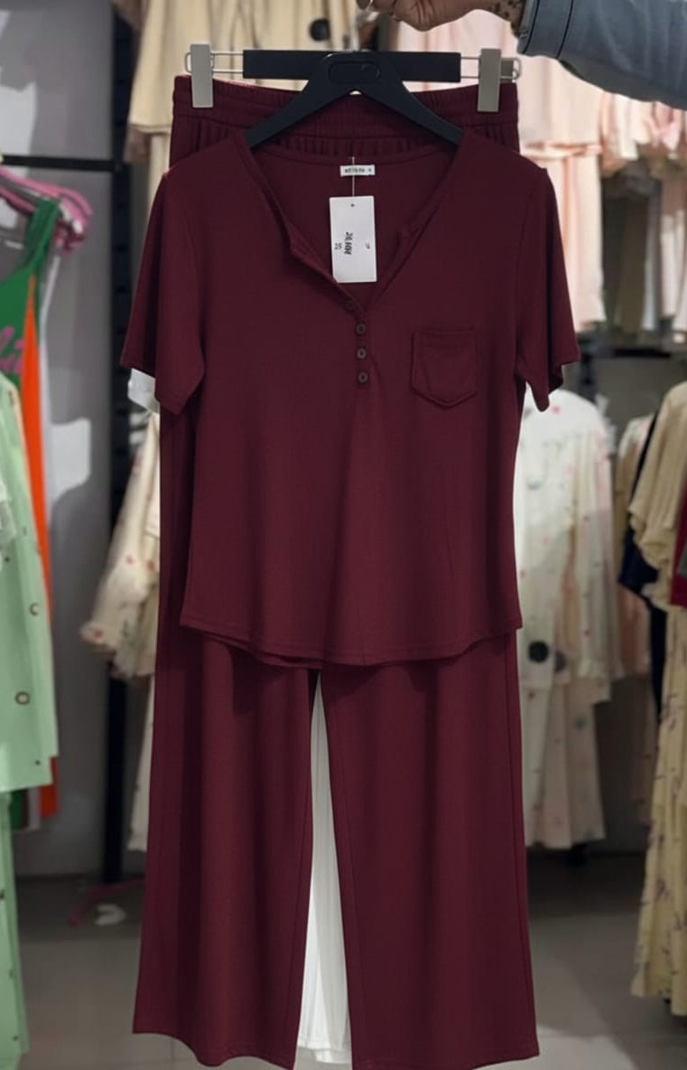 CH # 538 Chakoor 2 pc button casual top with straight trouser