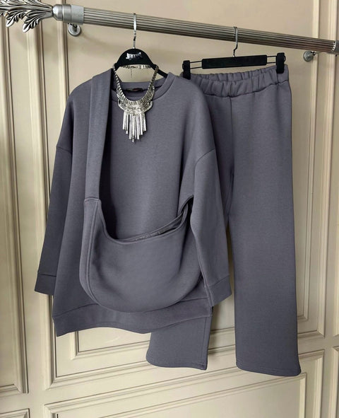 CH # 391 Chakoor Carryall Winter Fleece Co Ords Set SweatShirt + Trouser + Bag