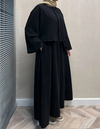 CH 608 - 2 Pcs Winter Outfit Long Frock With Upper Fleece Jacket - CHAKOOR