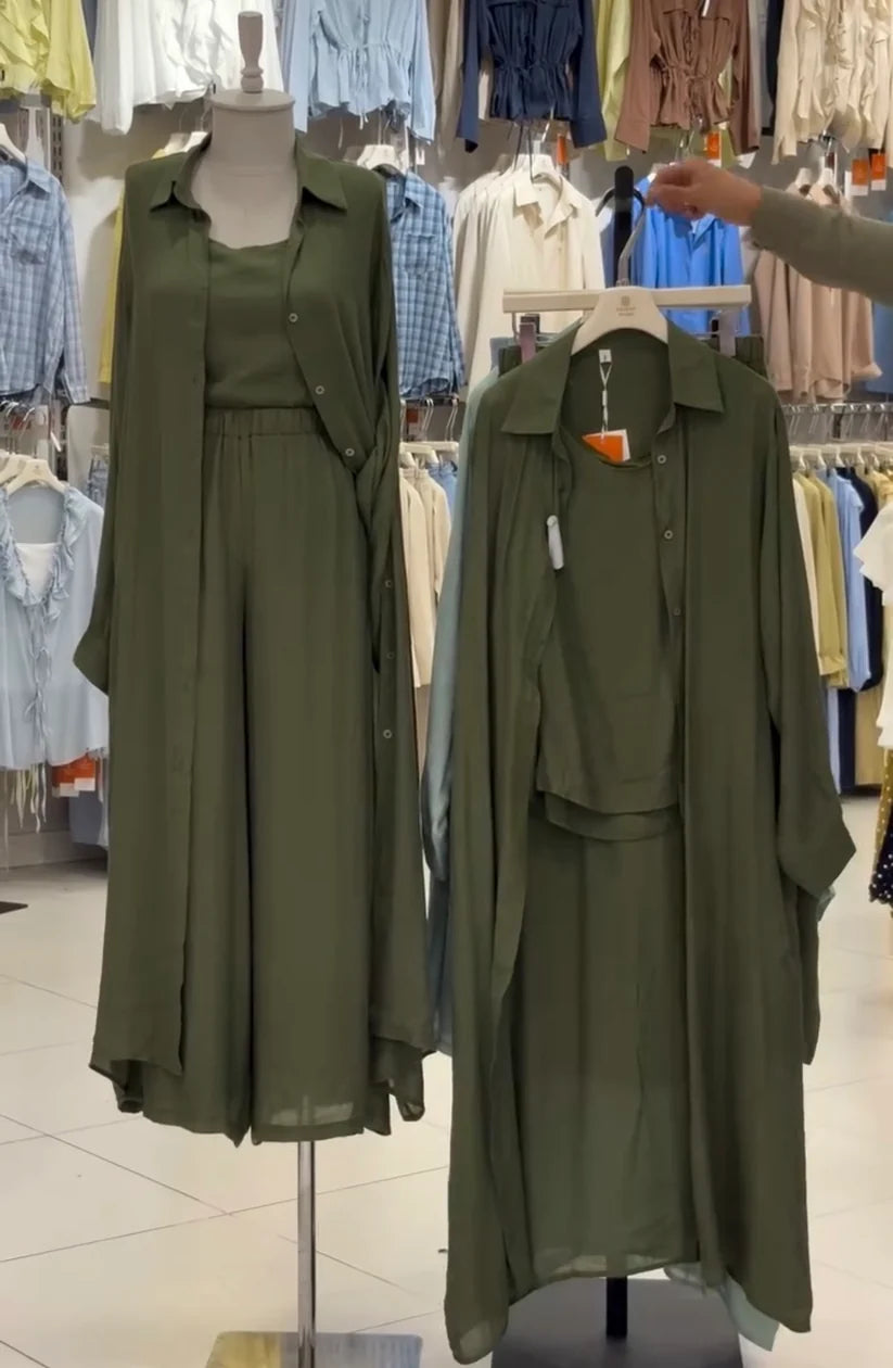 CH-6103 3 Pcs Breeze Linen Crinkle Co-Ord Set - Chakoors