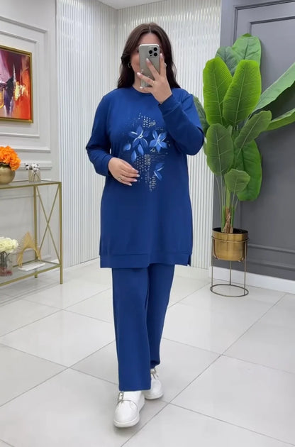CH # 478 Chakoor Flowers Printed Long Fleece Co-ord Set