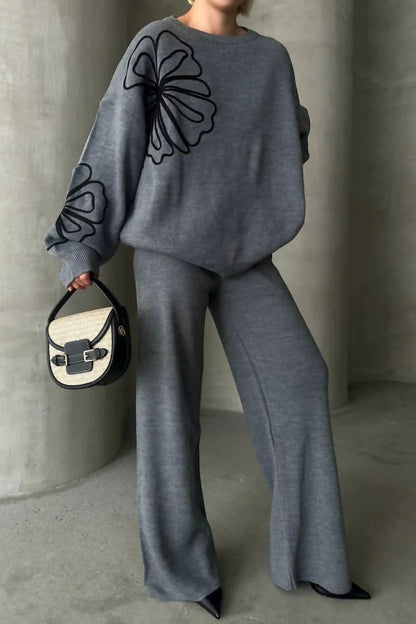 CH # 494 Chakoor Drop Shoulder Petal Printed Fleece Co ord Set For Winters