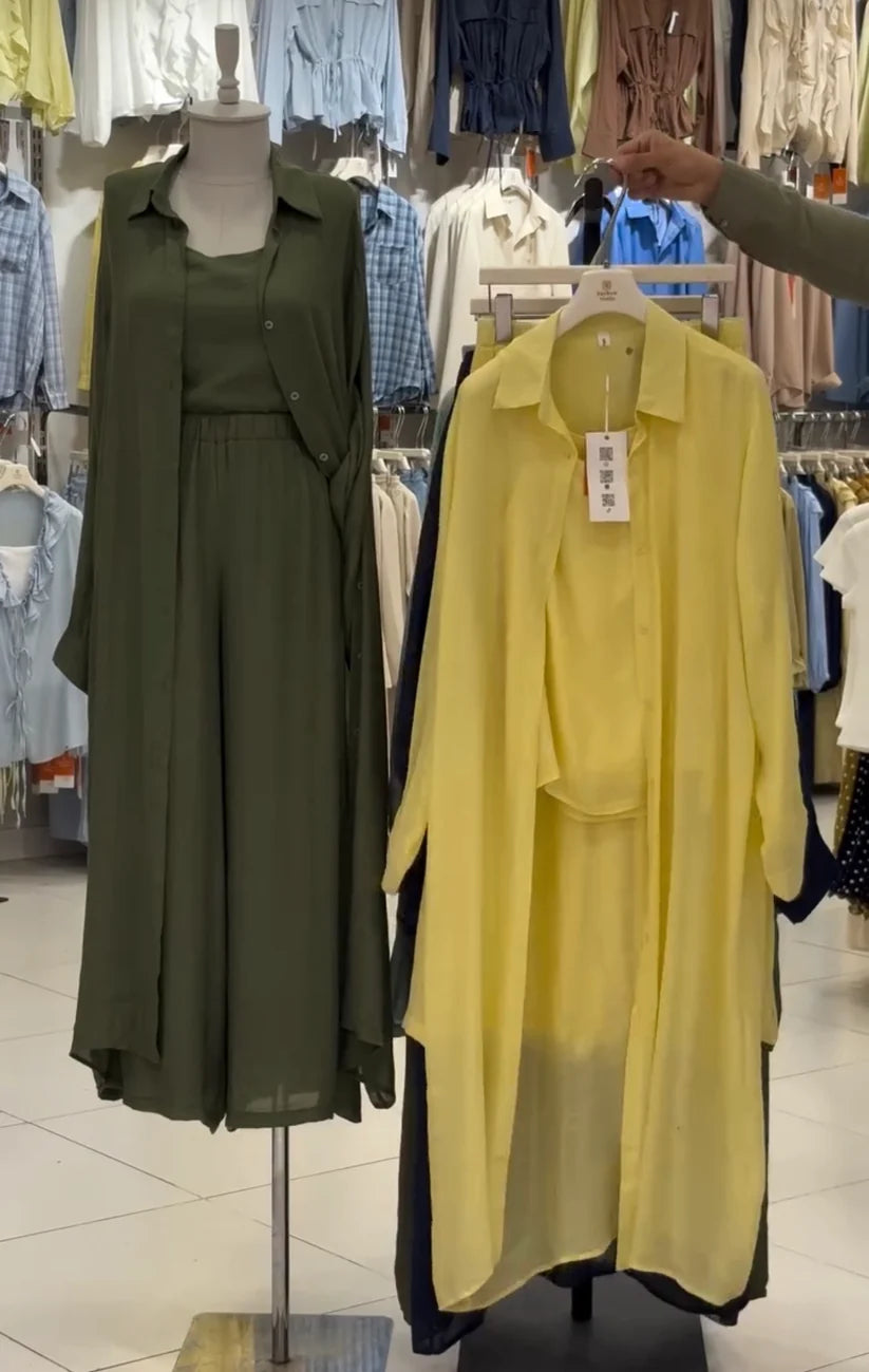 CH-6103 3 Pcs Breeze Linen Crinkle Co-Ord Set - Chakoors