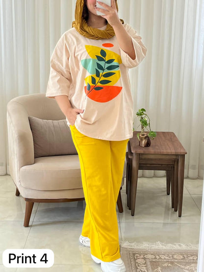 CH # 531 Chakoor Artistic Printed Drop-Shoulder Tee Trousers