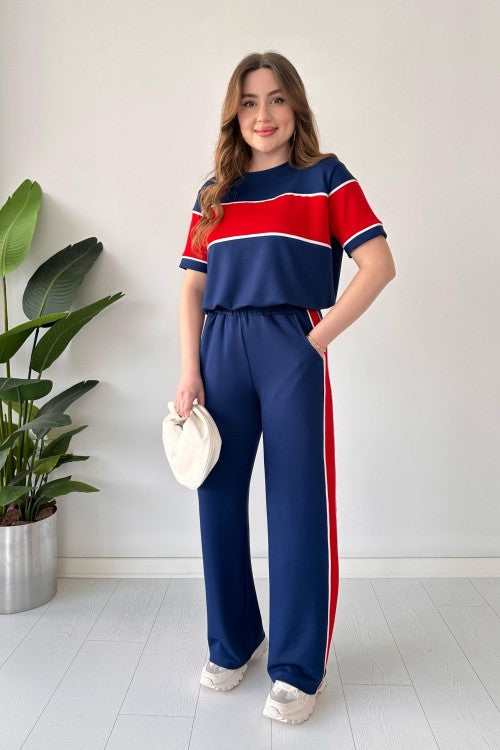 CH # 544 Straight Trouser Panel Tee Tracksuit For Women