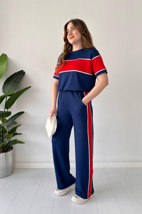 CH # 544 Straight Trouser Panel Tee Tracksuit For Women