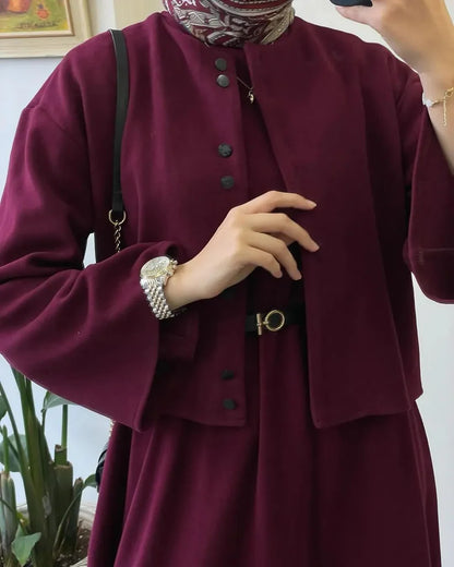 CH 608 - 2 Pcs Winter Outfit Long Frock With Upper Fleece Jacket - CHAKOOR