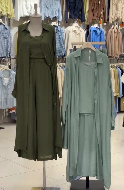 CH-6103 3 Pcs Breeze Linen Crinkle Co-Ord Set - Chakoors