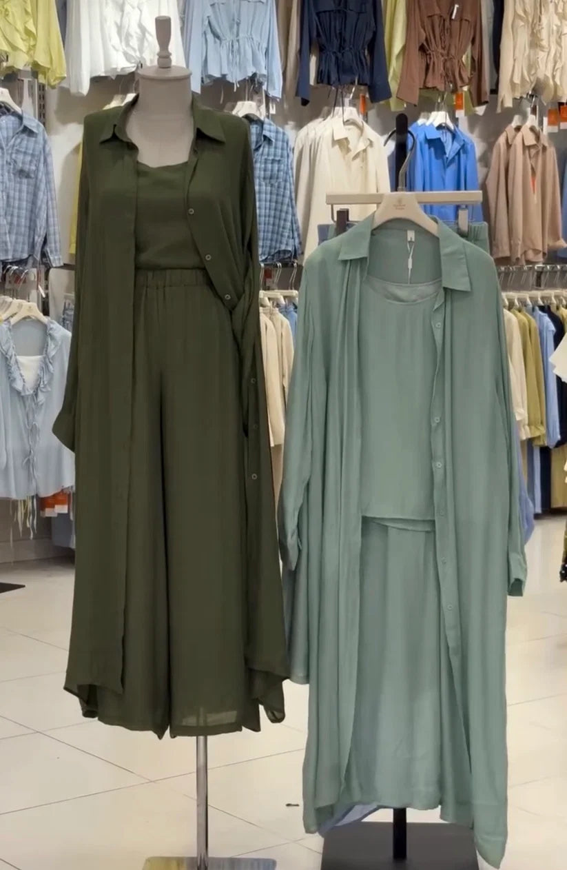 CH-6103 3 Pcs Breeze Linen Crinkle Co-Ord Set - Chakoors