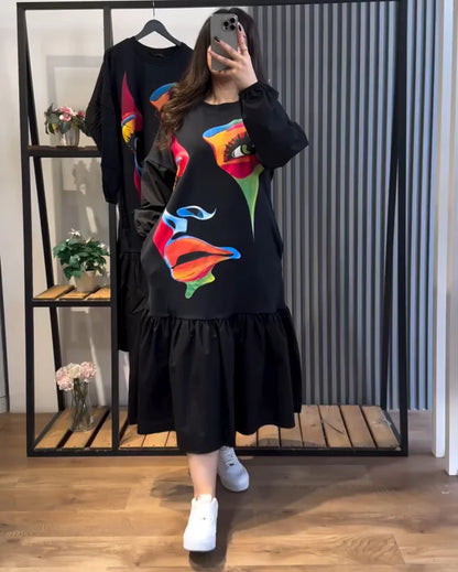 CH # 491 Chakoor Face Printed Fleece Fabric Long Frill Top For Winters